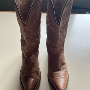 Old West Tan Leather Cowboy Boots